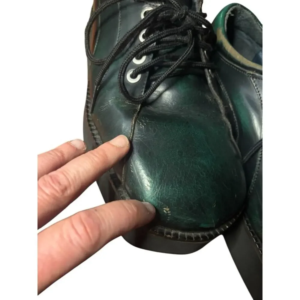 Vintage John Fluevog Creepers Platform Shoes Tie Oxfords Green Brown Size 43